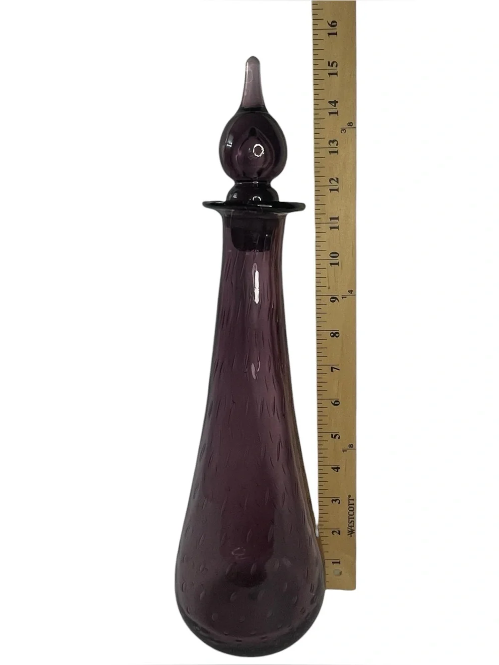 Vintage Empoli Style Amethyst Purple Glass Genie Decanter Stopper 15” MCM Italy